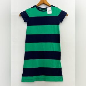 NWT Crewcuts Girls Size 4 Striped Soft Cotton Dress Green Navy Short Sleeve New